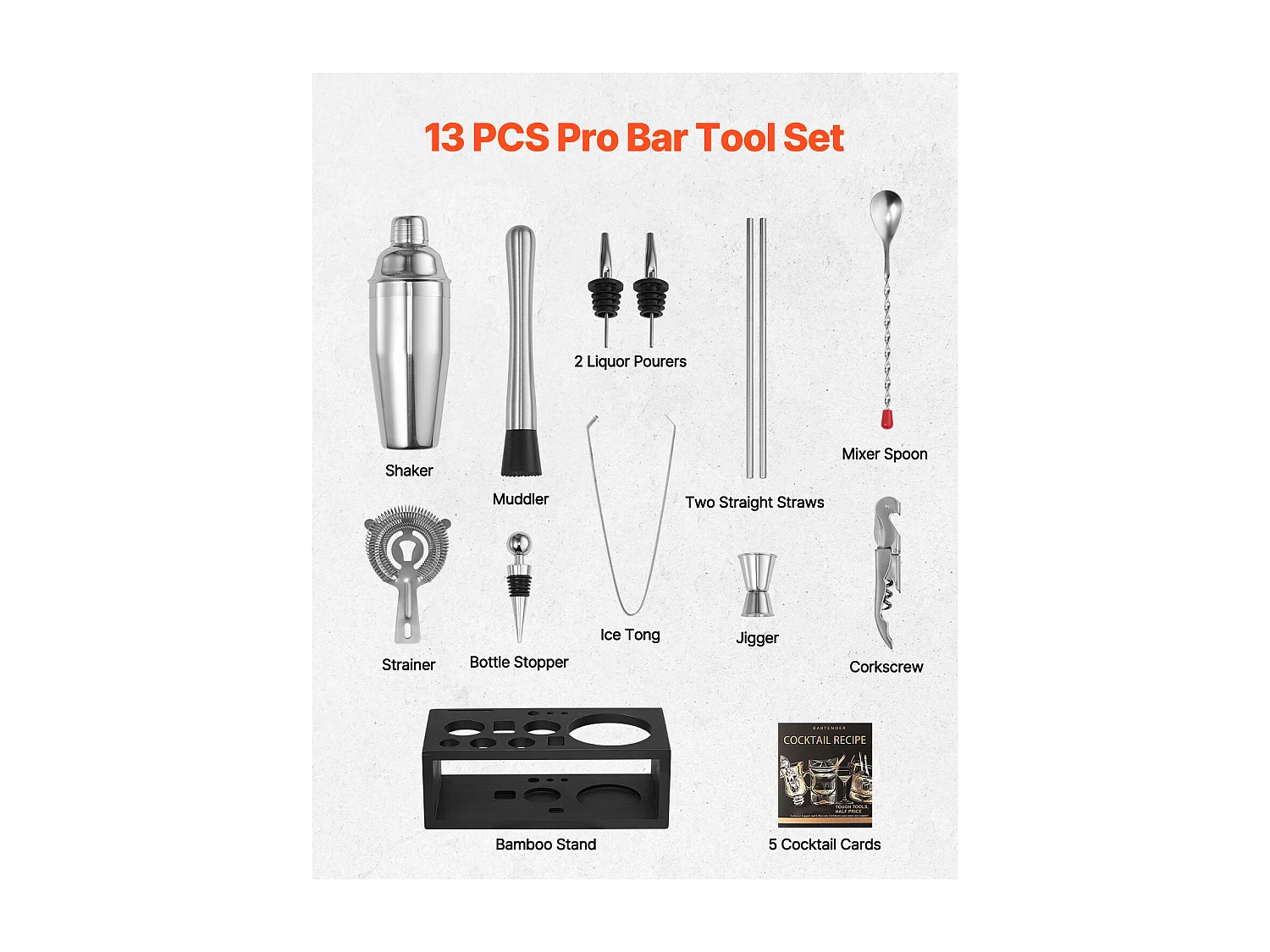 Cocktail SucceBuy Kit Barman Ensemble shaker à Cocktail kit Barman en Acier Inoxydable 13 Pièces Argent