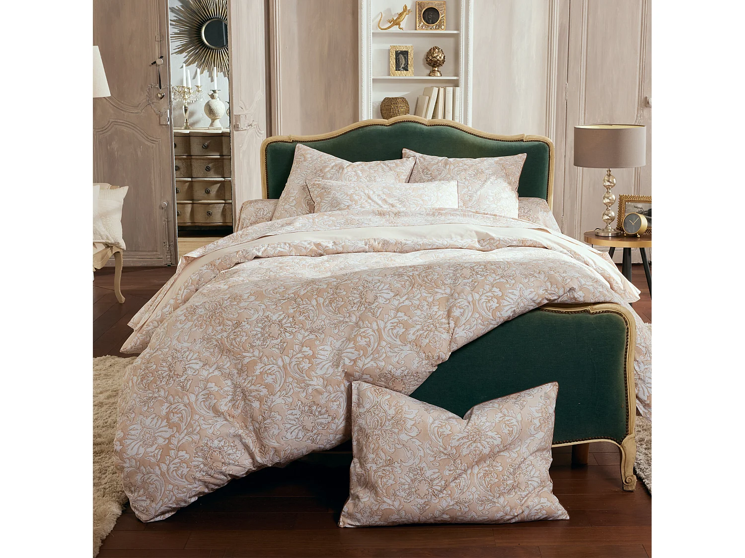 Parure de lit 260x240 cm 50X70 cm percale de coton PALAZZO beige 3 pièces