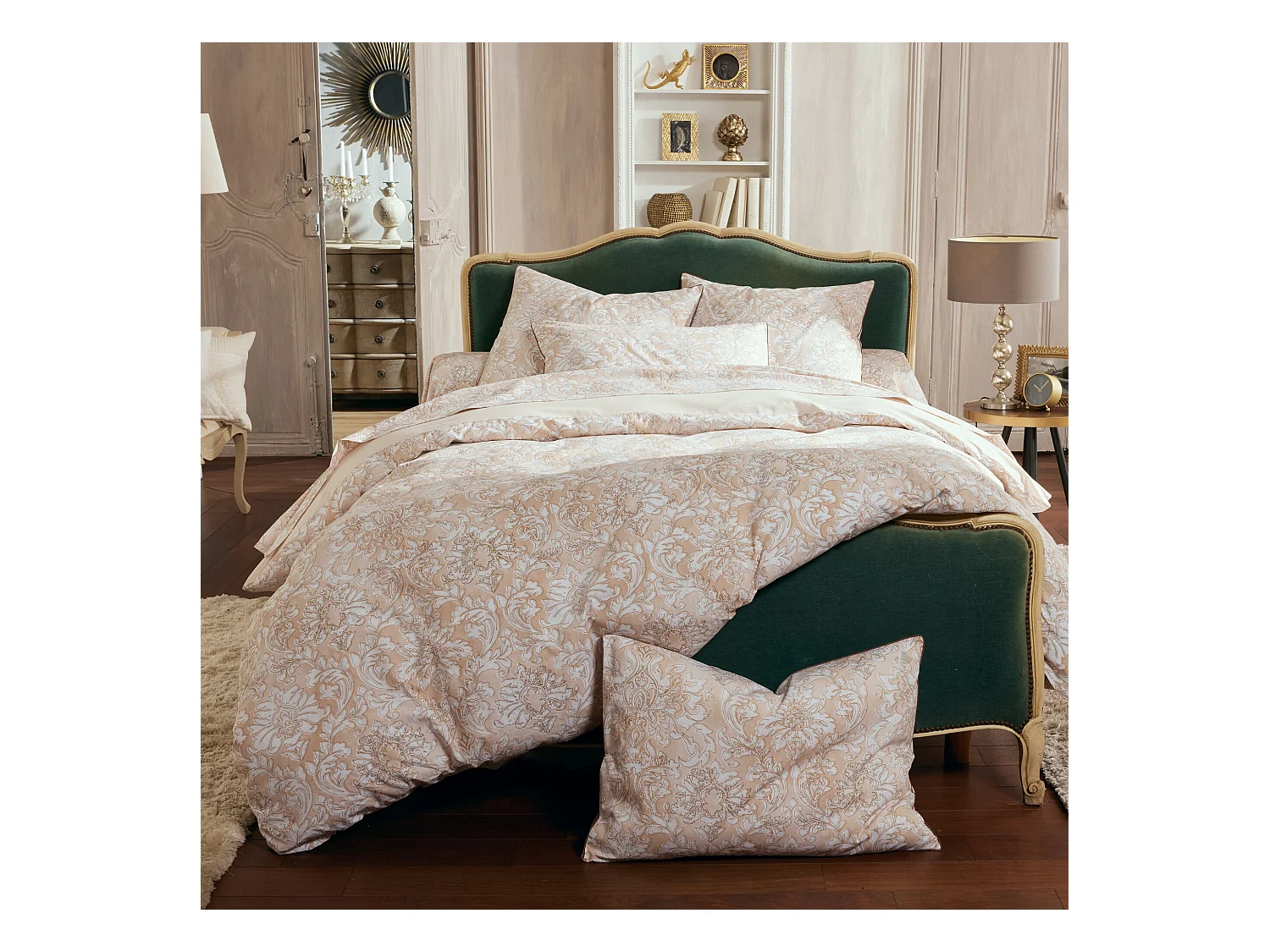 Parure de lit 280x240 cm 50X70 cm percale de coton PALAZZO beige 3 pièces