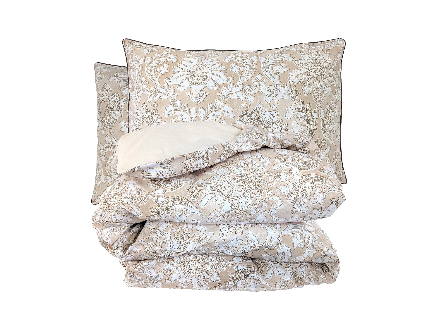 Parure de lit 280x240 cm 50X70 cm percale de coton PALAZZO beige 3 pièces