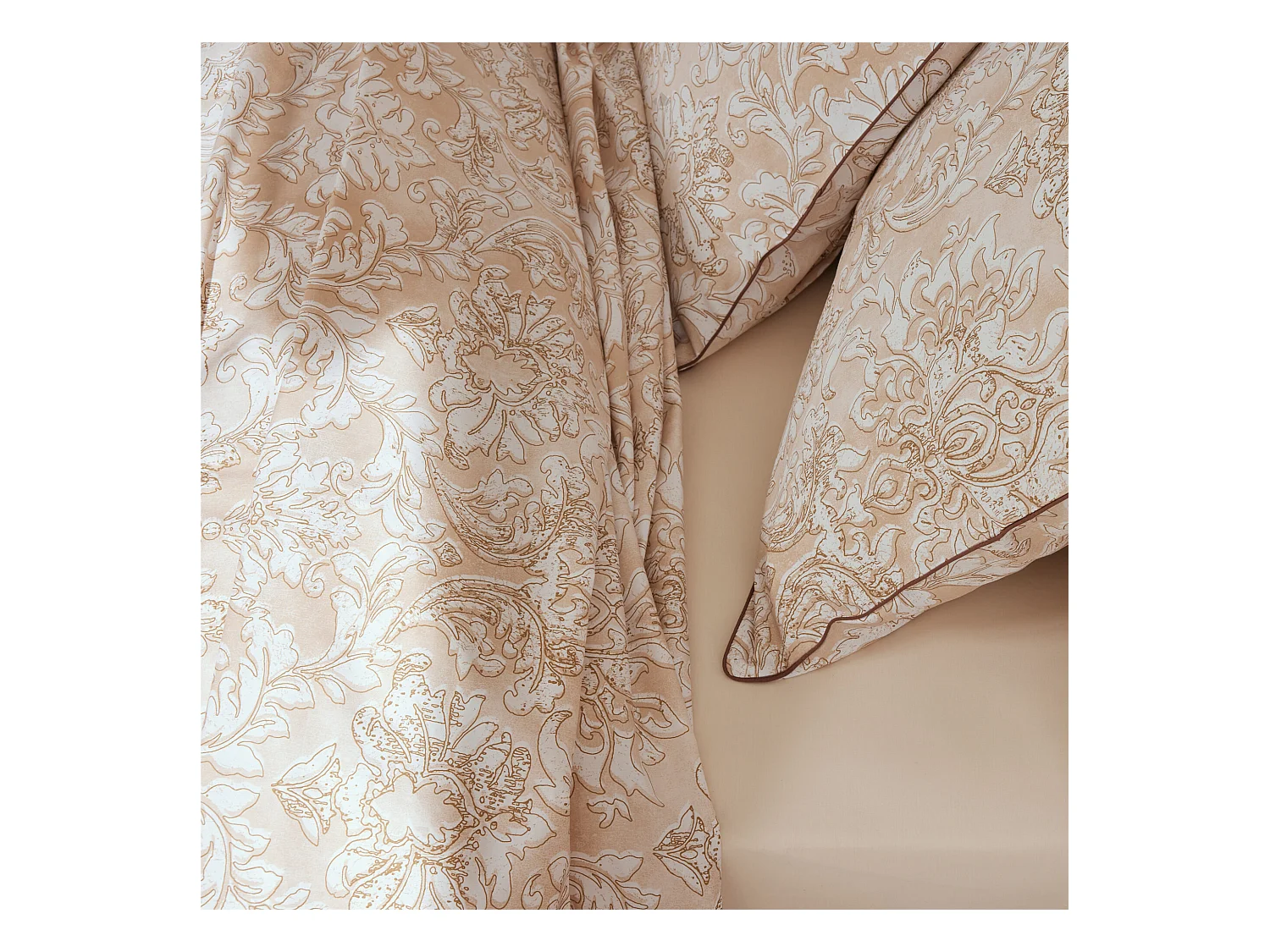 Parure de lit 280x240 cm 50X70 cm percale de coton PALAZZO beige 3 pièces