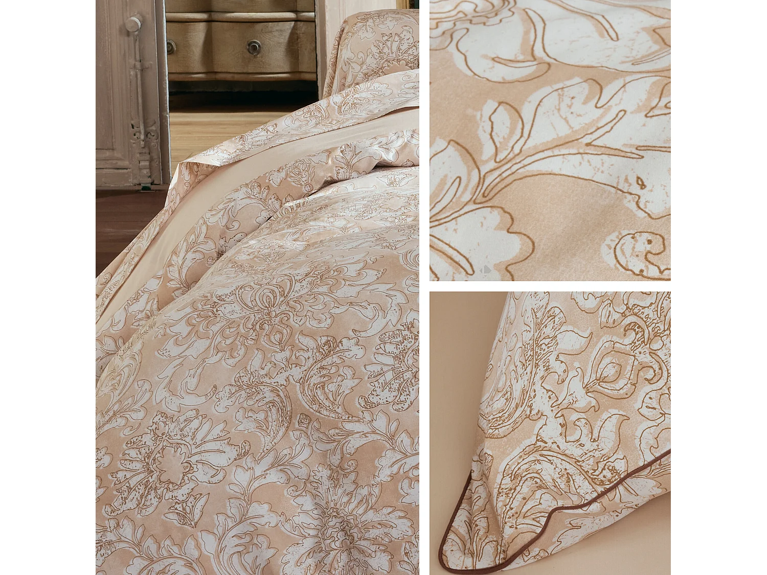 Parure de lit 140x200 cm 50X70 cm percale de coton PALAZZO beige 2 pièces