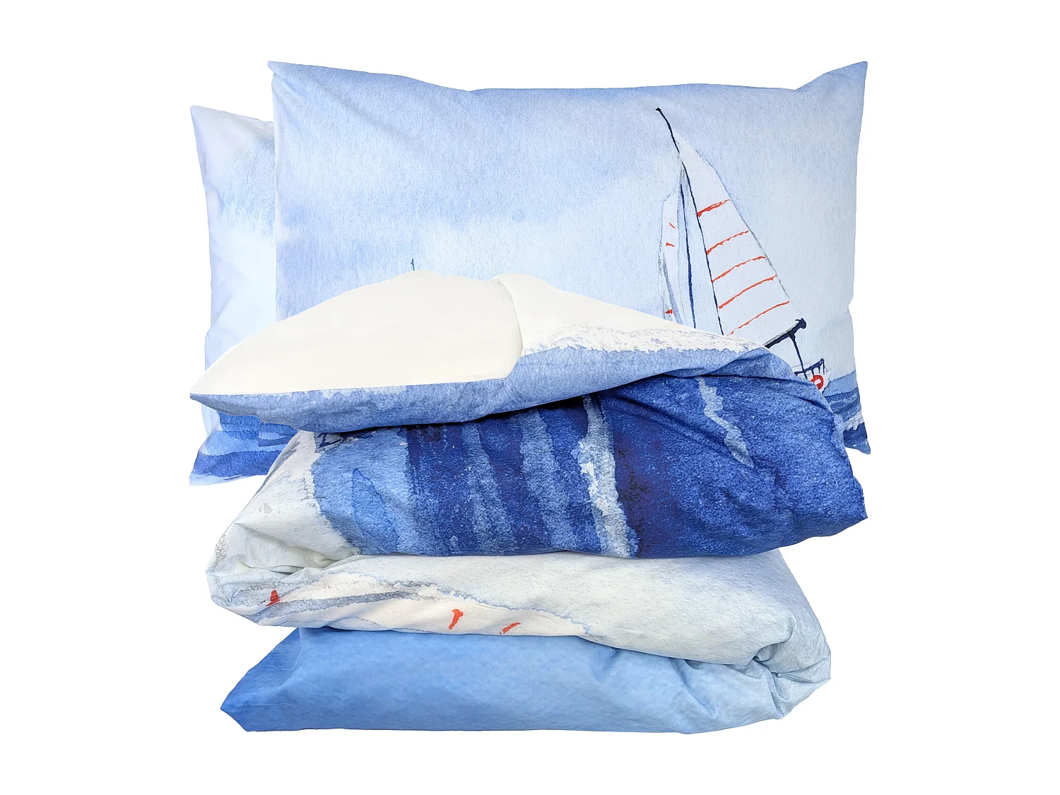 Parure de lit 280x240 cm 50x70 cm percale REGATE bleu 3 pièces