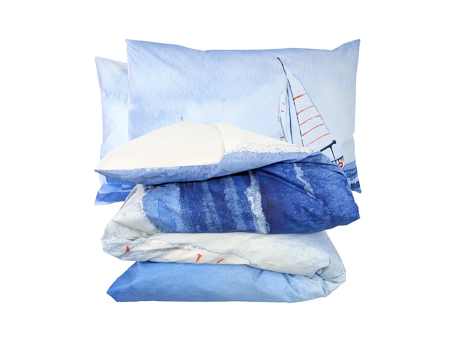 Parure de lit 260x240 cm 50x70 cm percale REGATE bleu 3 pièces