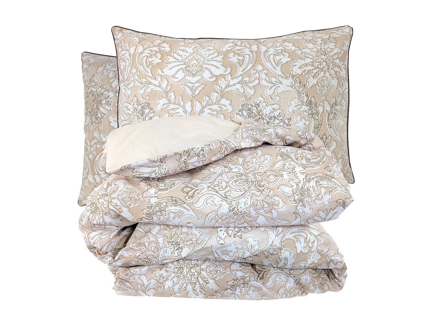 Parure de lit 200x200 cm 50X70 cm percale de coton PALAZZO beige 3 pièces