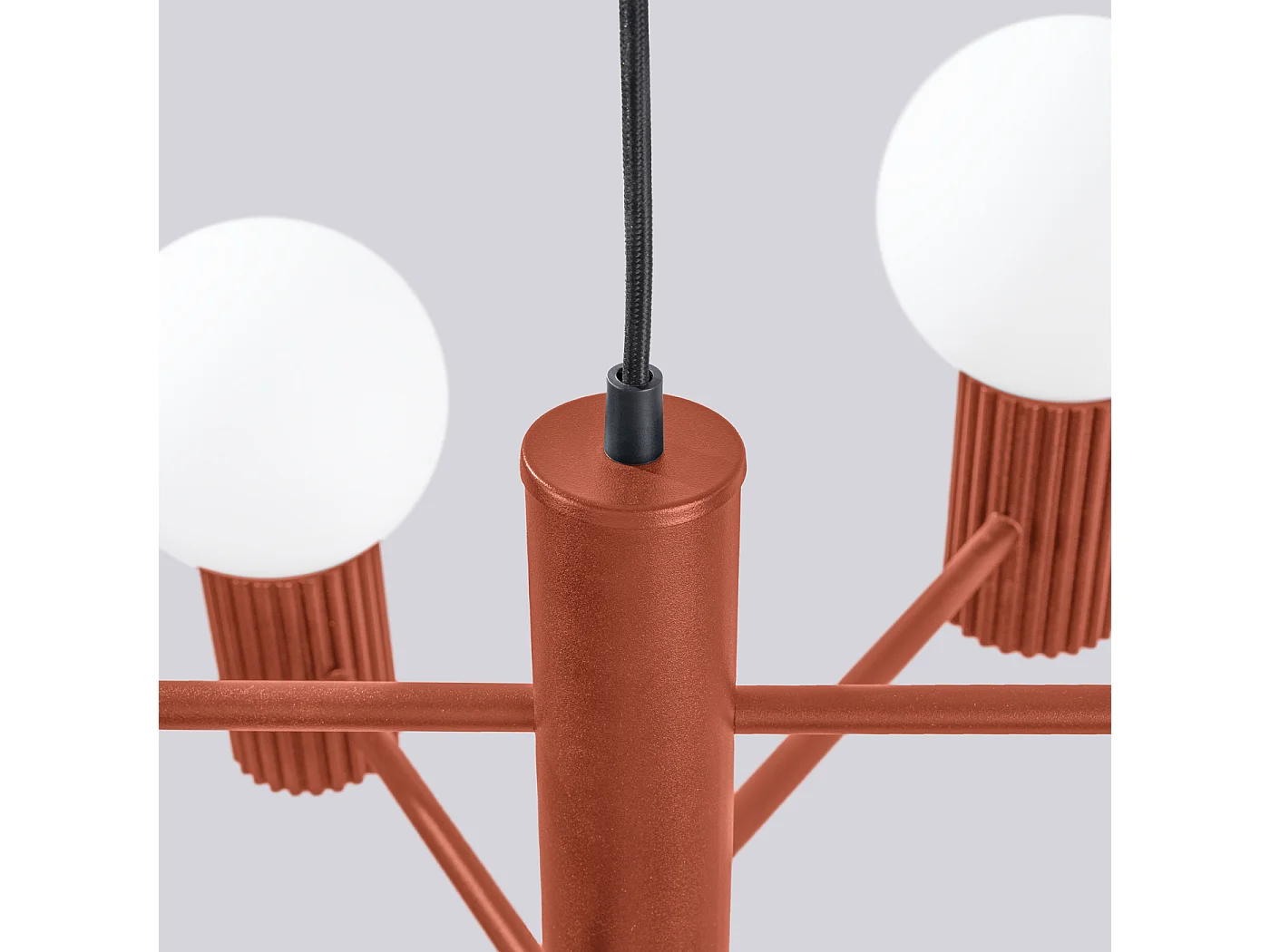 Lustre Halo Moderne En Aluminium - 6 Sources Lumineuses - L.64 X H.230 Cm - Ocre Rouge