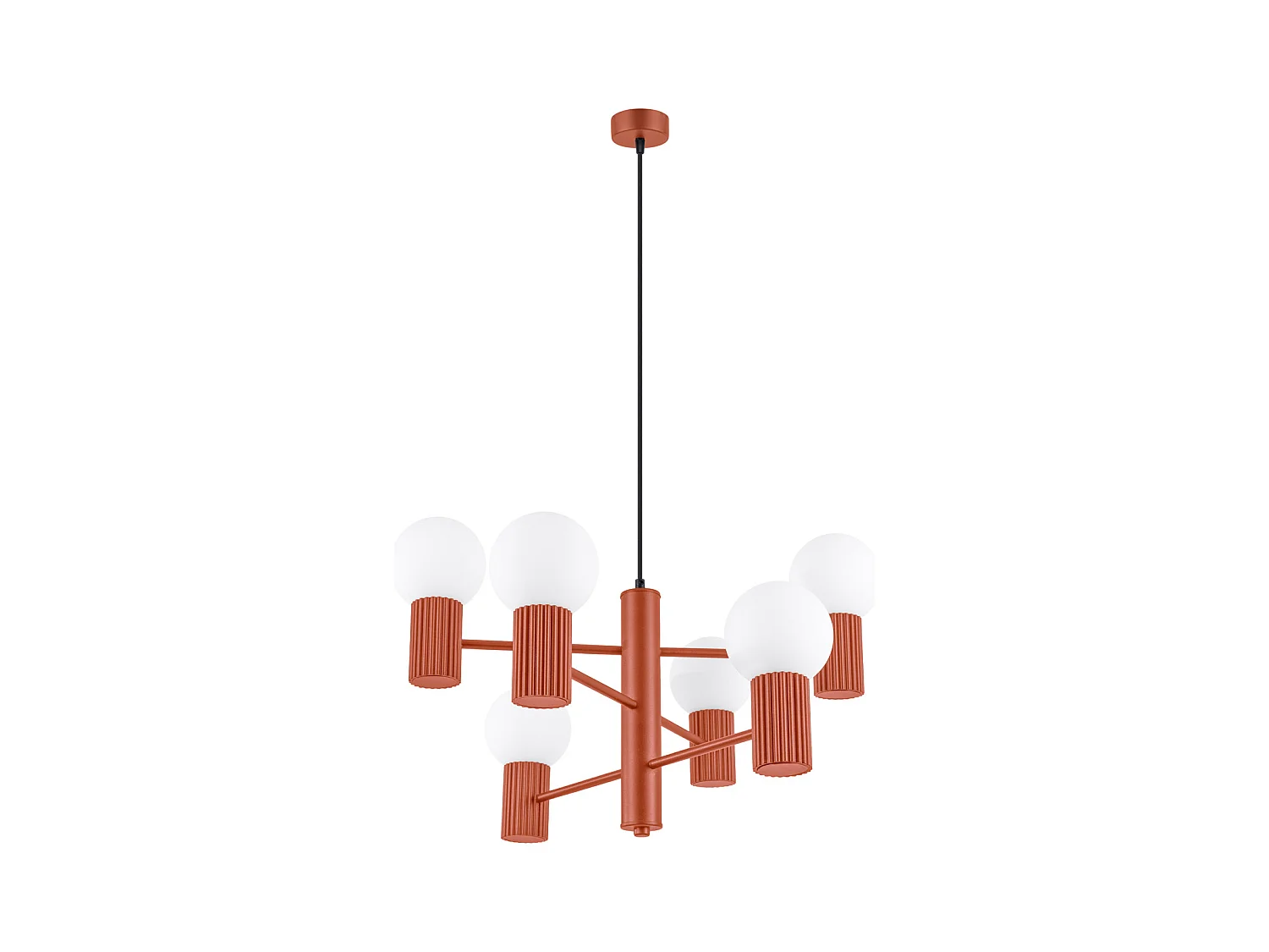 Lustre Halo Moderne En Aluminium - 6 Sources Lumineuses - L.64 X H.230 Cm - Ocre Rouge