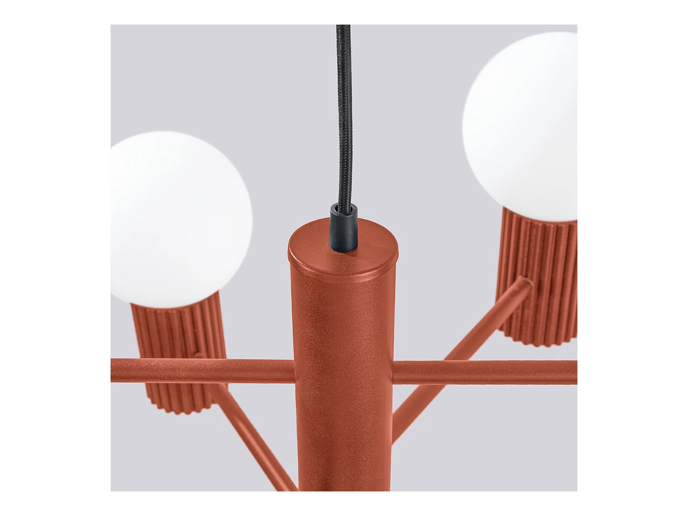 Lustre Halo Moderne En Aluminium - 6 Sources Lumineuses - L.64 X H.230 Cm - Ocre Rouge