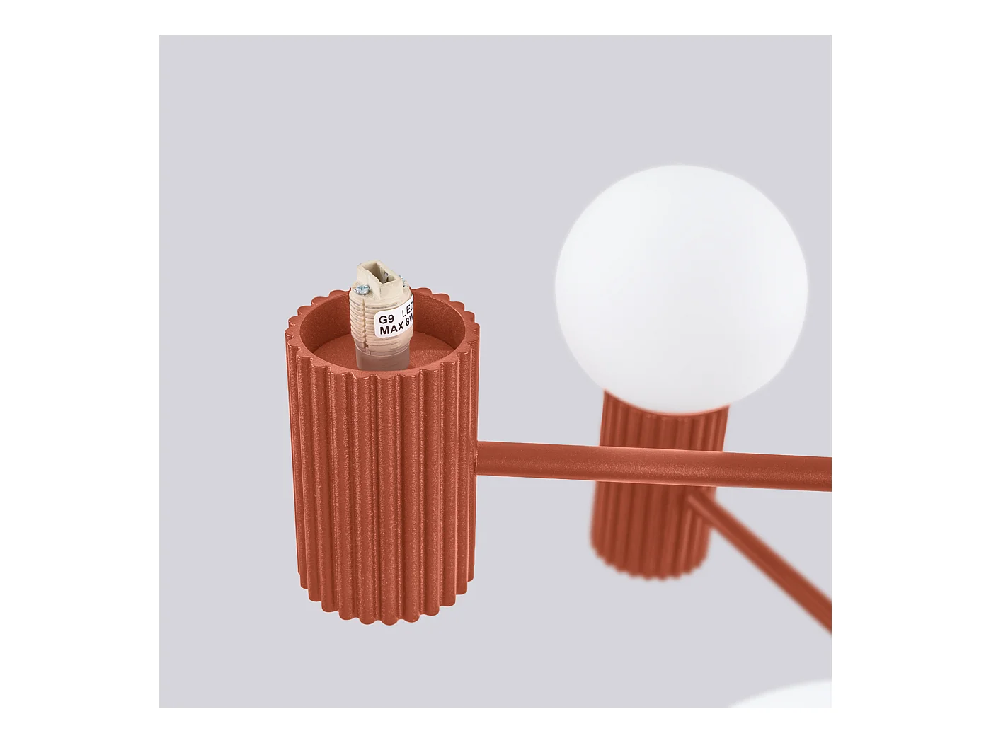 Lustre Halo Moderne En Aluminium - 6 Sources Lumineuses - L.64 X H.230 Cm - Ocre Rouge