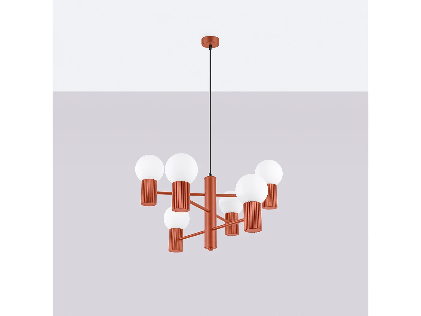 Lustre Halo Moderne En Aluminium - 6 Sources Lumineuses - L.64 X H.230 Cm - Ocre Rouge