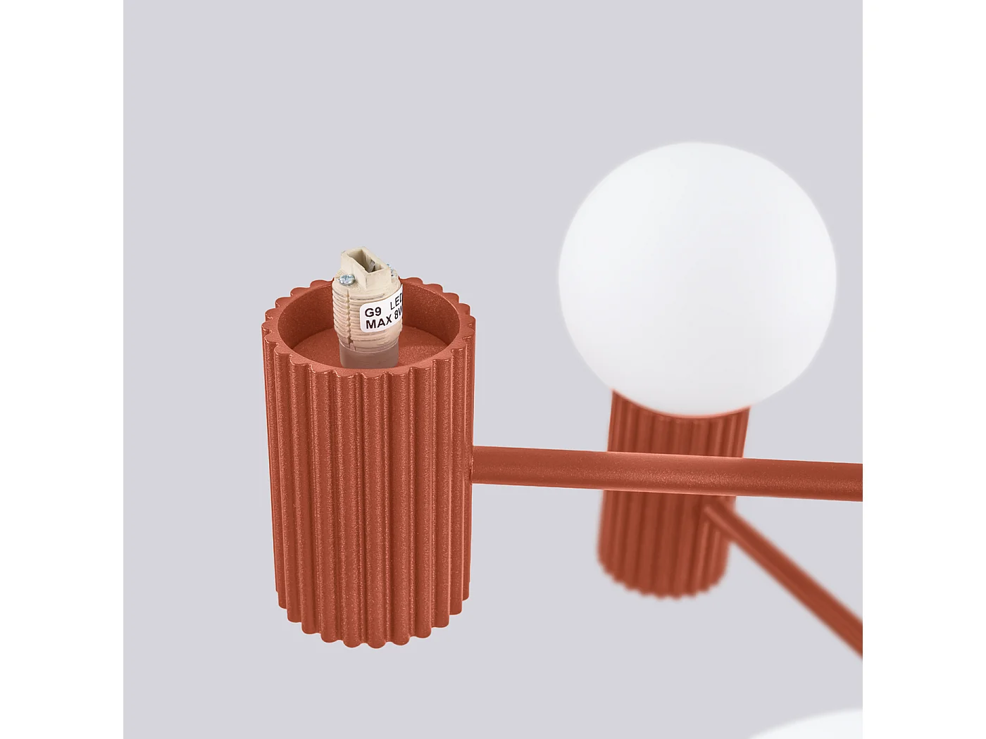 Lustre Halo Moderne En Aluminium - 6 Sources Lumineuses - L.64 X H.230 Cm - Ocre Rouge