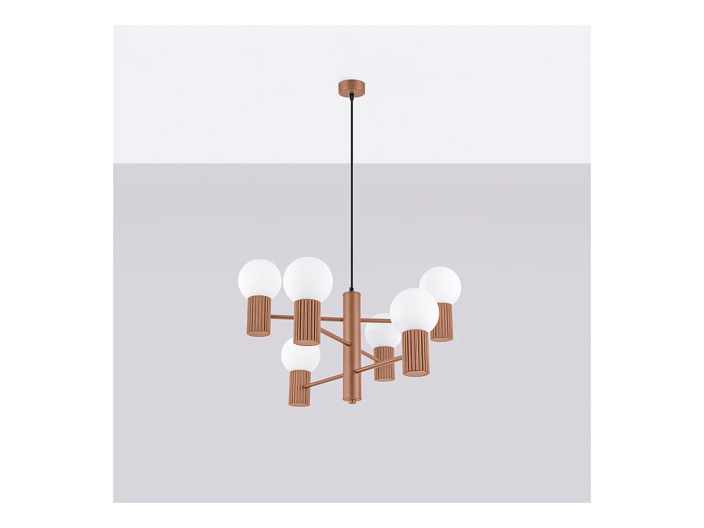 Lustre Halo Moderne En Aluminium - 6 Sources Lumineuses - L.64 X H.230 Cm - Moka