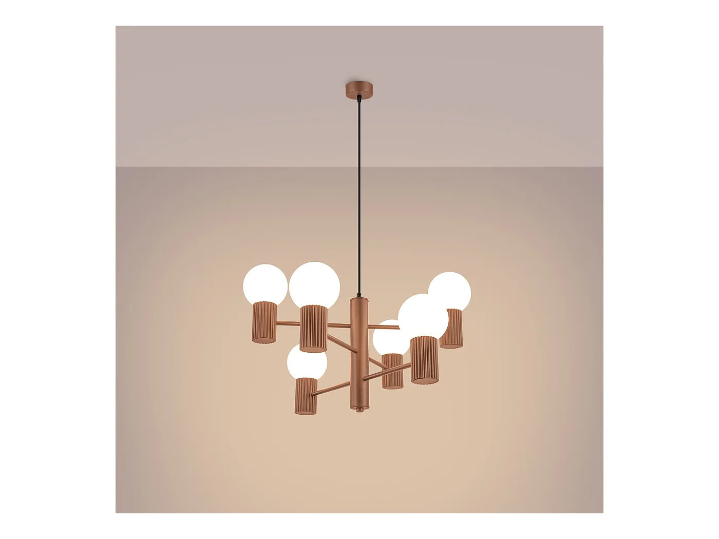 Lustre Halo Moderne En Aluminium - 6 Sources Lumineuses - L.64 X H.230 Cm - Moka