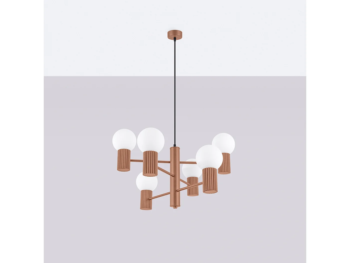 Lustre Halo Moderne En Aluminium - 6 Sources Lumineuses - L.64 X H.230 Cm - Moka