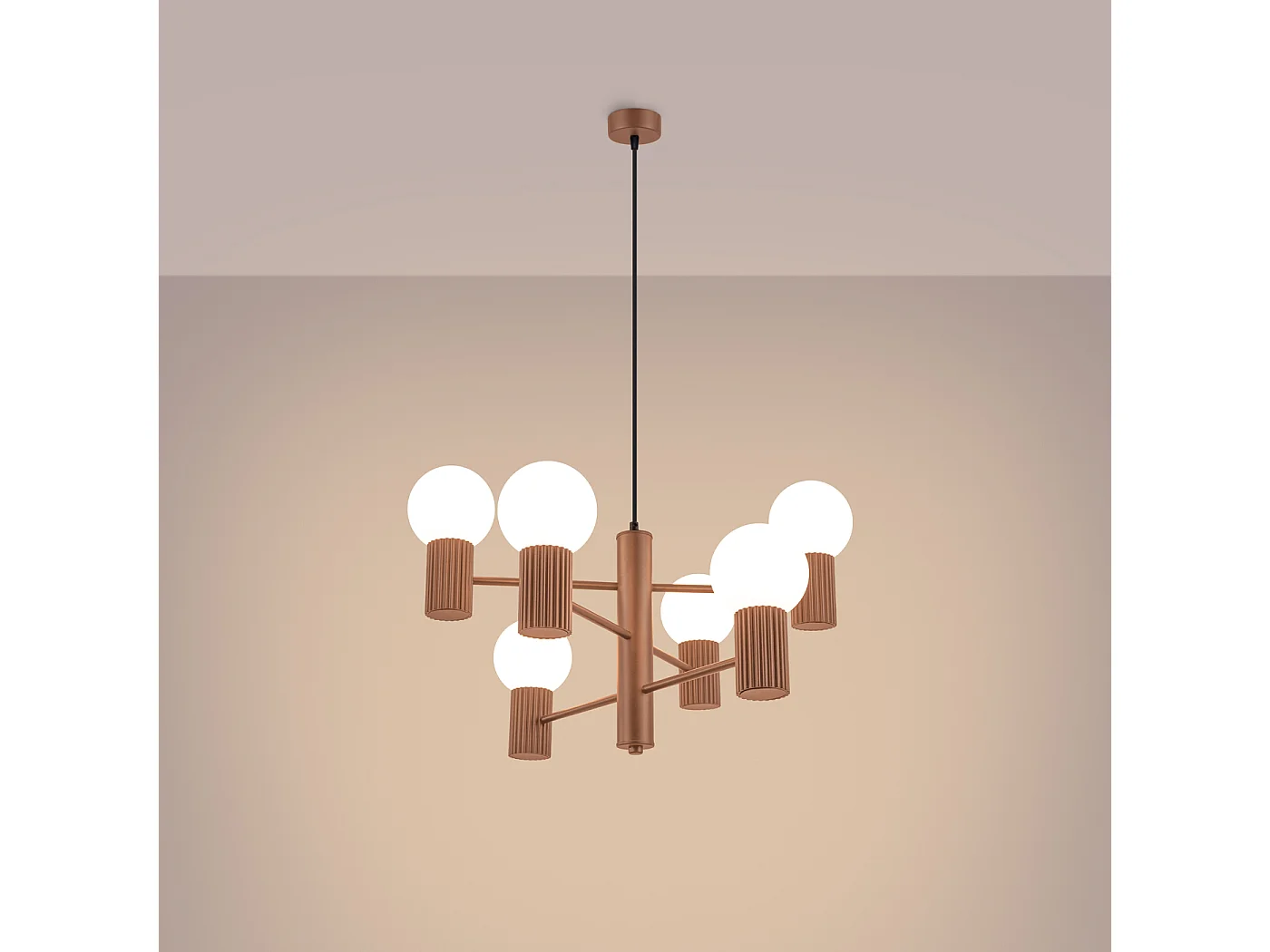 Lustre Halo Moderne En Aluminium - 6 Sources Lumineuses - L.64 X H.230 Cm - Moka