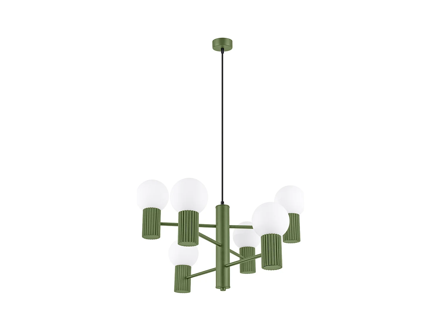 Lustre Halo Moderne En Aluminium - 6 Sources Lumineuses - L.64 X H.230 Cm - Vert Olive