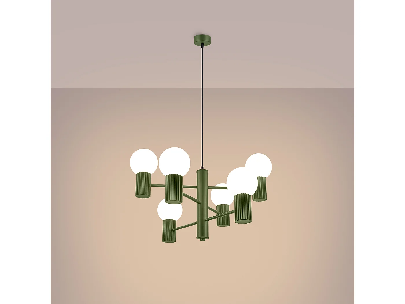 Lustre Halo Moderne En Aluminium - 6 Sources Lumineuses - L.64 X H.230 Cm - Vert Olive