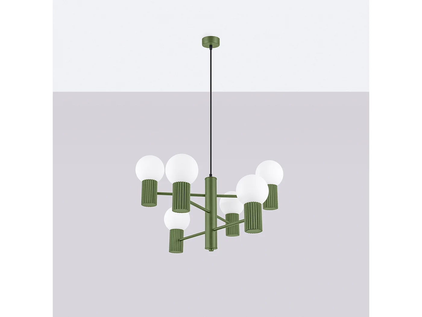 Lustre Halo Moderne En Aluminium - 6 Sources Lumineuses - L.64 X H.230 Cm - Vert Olive