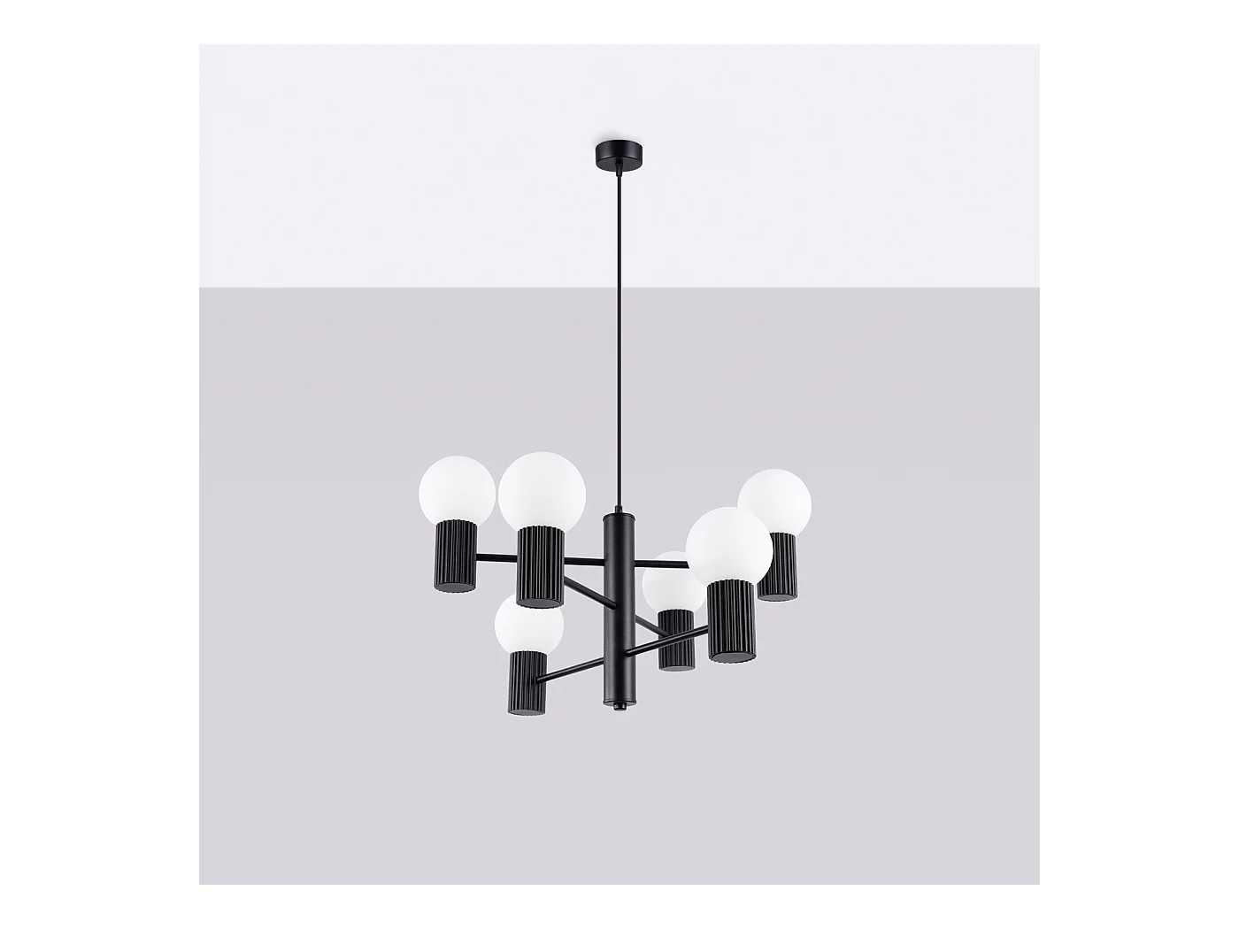 Lustre Halo Moderne En Aluminium - 6 Sources Lumineuses - L.64 X H.230 Cm - Noir
