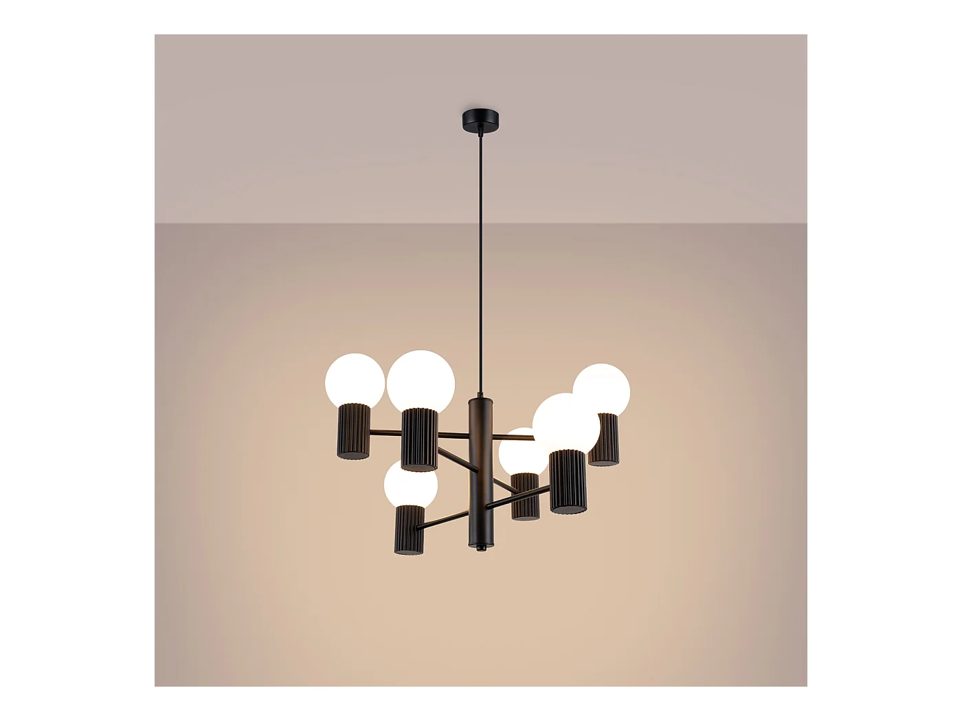 Lustre Halo Moderne En Aluminium - 6 Sources Lumineuses - L.64 X H.230 Cm - Noir