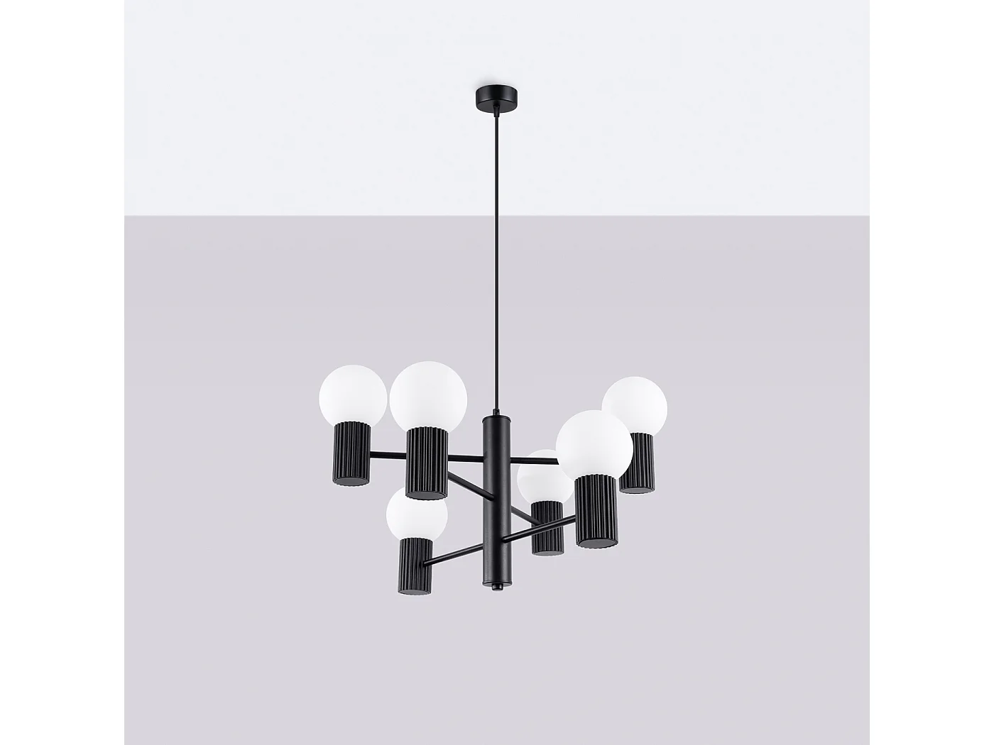 Lustre Halo Moderne En Aluminium - 6 Sources Lumineuses - L.64 X H.230 Cm - Noir