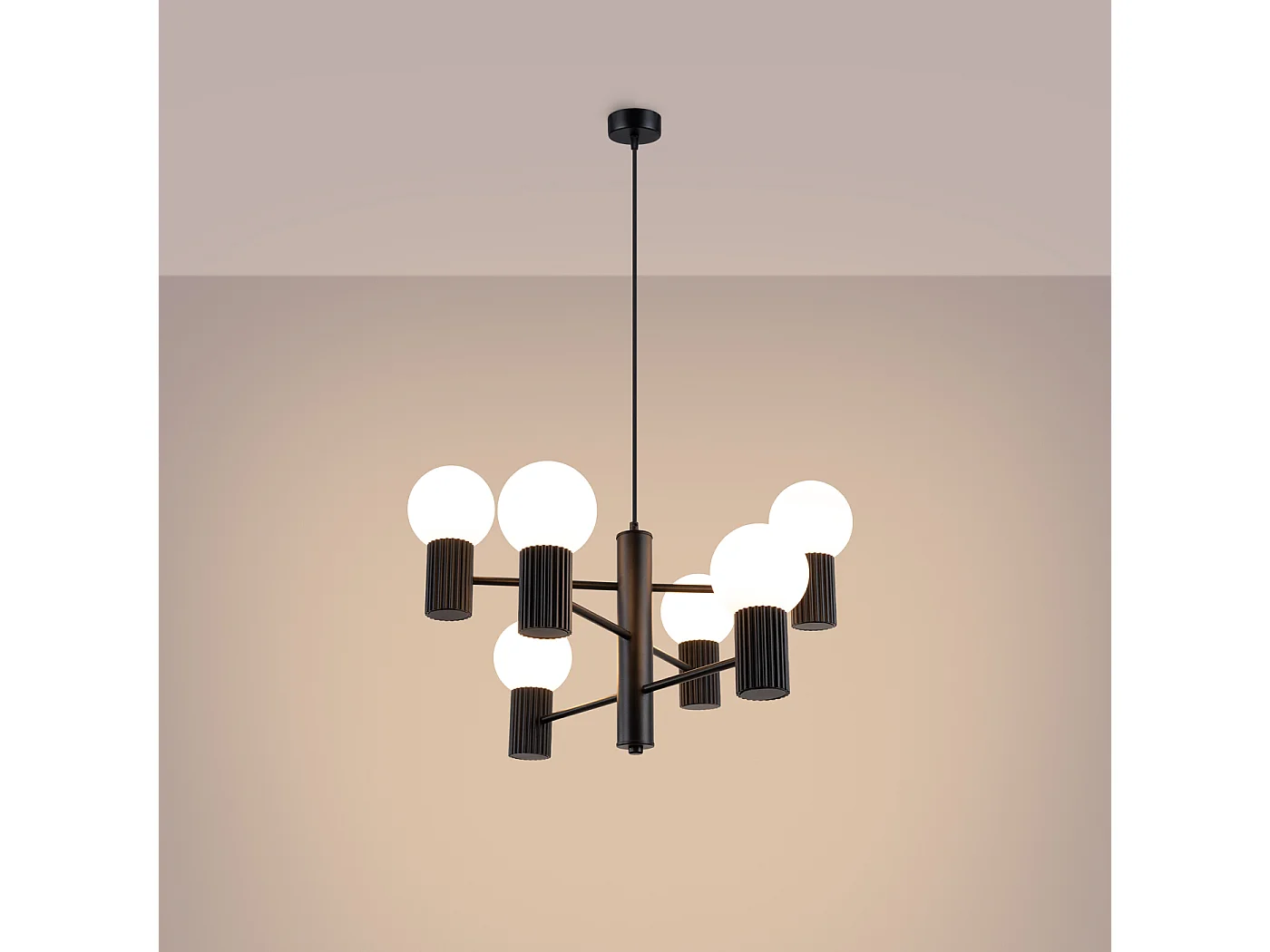 Lustre Halo Moderne En Aluminium - 6 Sources Lumineuses - L.64 X H.230 Cm - Noir