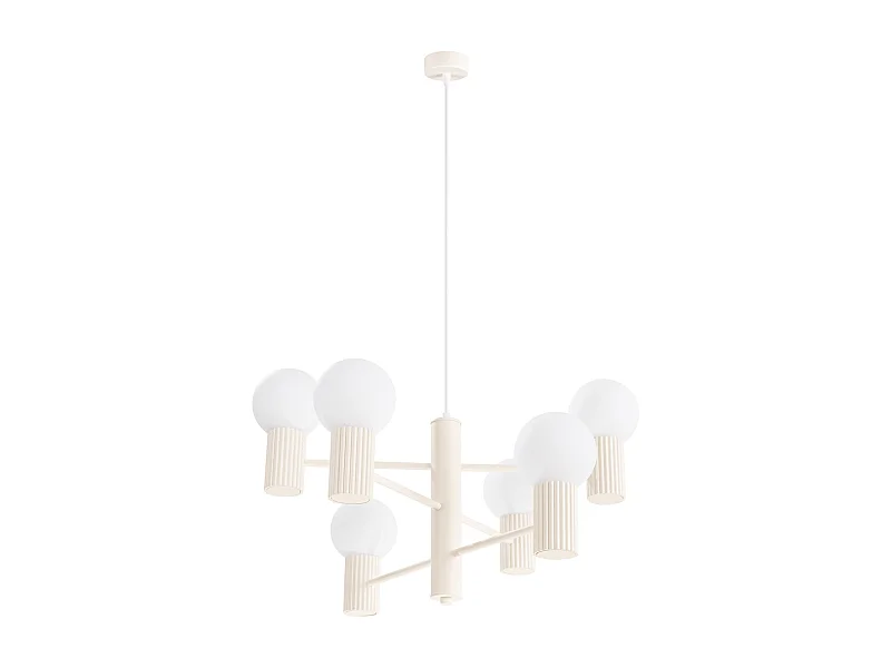Lustre Halo Moderne En Aluminium - 6 Sources Lumineuses - L.64 X H.230 Cm - Beige
