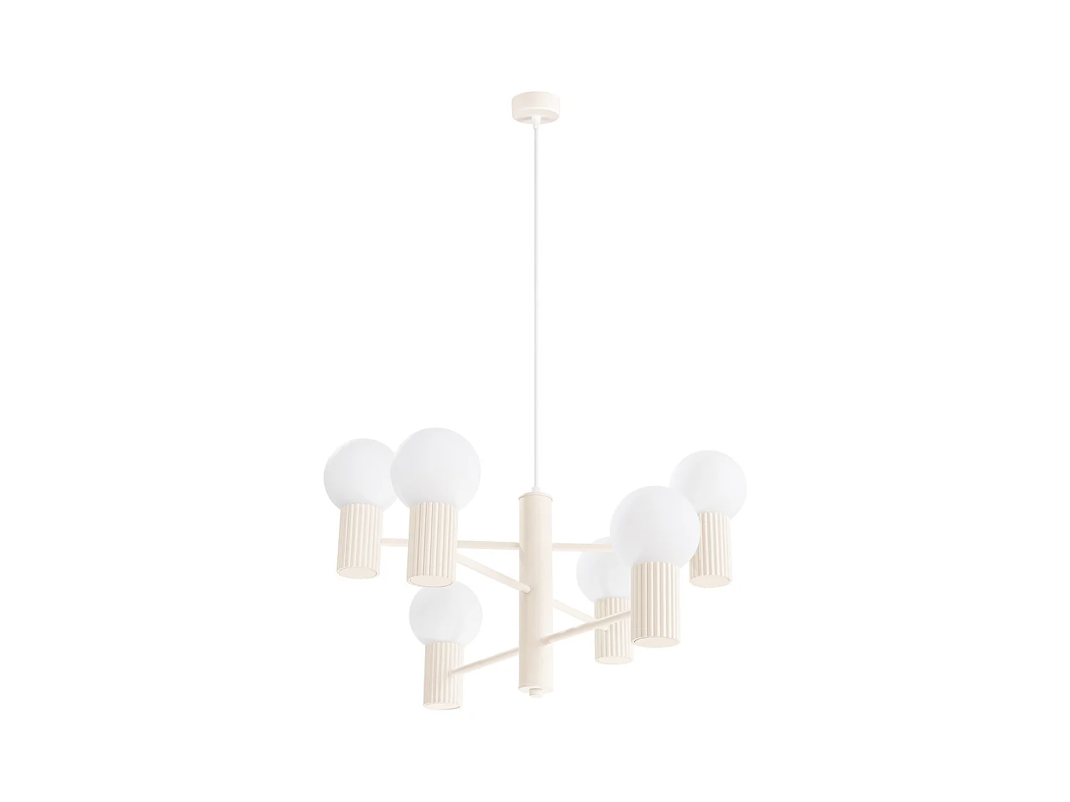 Lustre Halo Moderne En Aluminium - 6 Sources Lumineuses - L.64 X H.230 Cm - Beige
