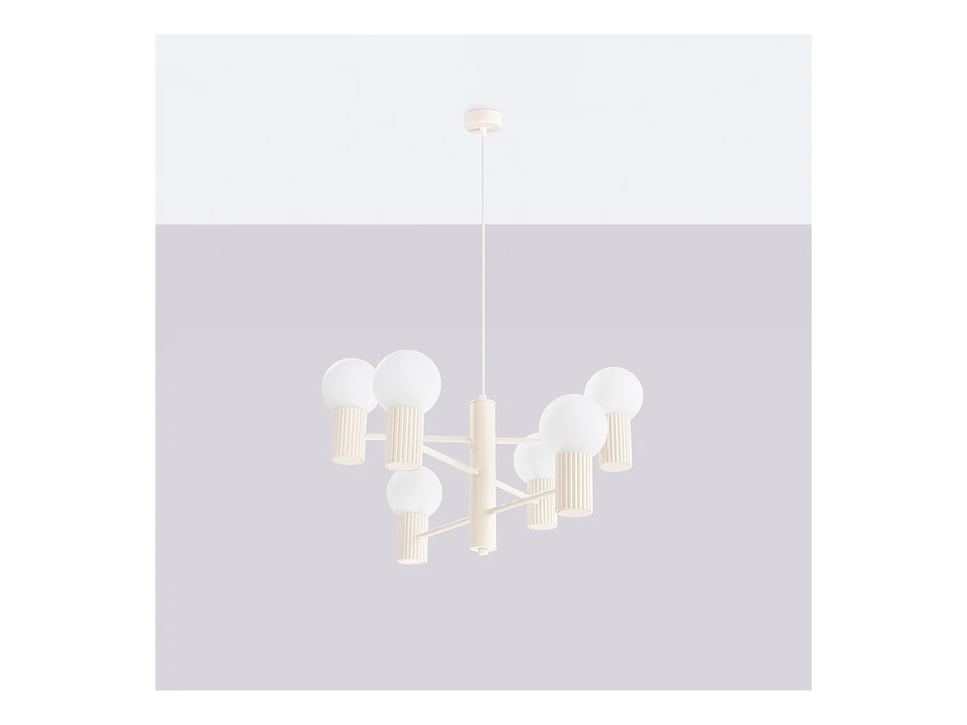 Lustre Halo Moderne En Aluminium - 6 Sources Lumineuses - L.64 X H.230 Cm - Beige