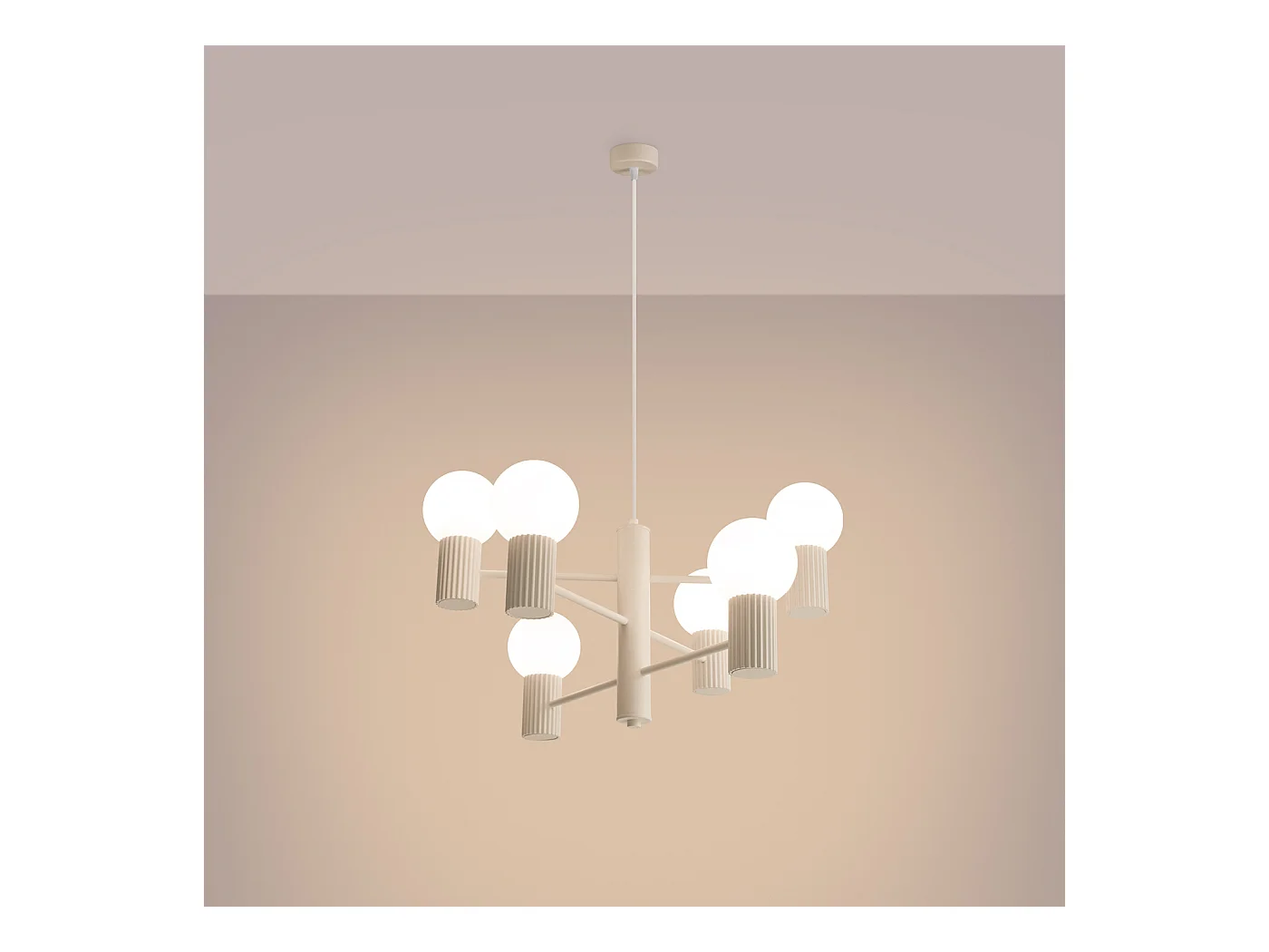 Lustre Halo Moderne En Aluminium - 6 Sources Lumineuses - L.64 X H.230 Cm - Beige