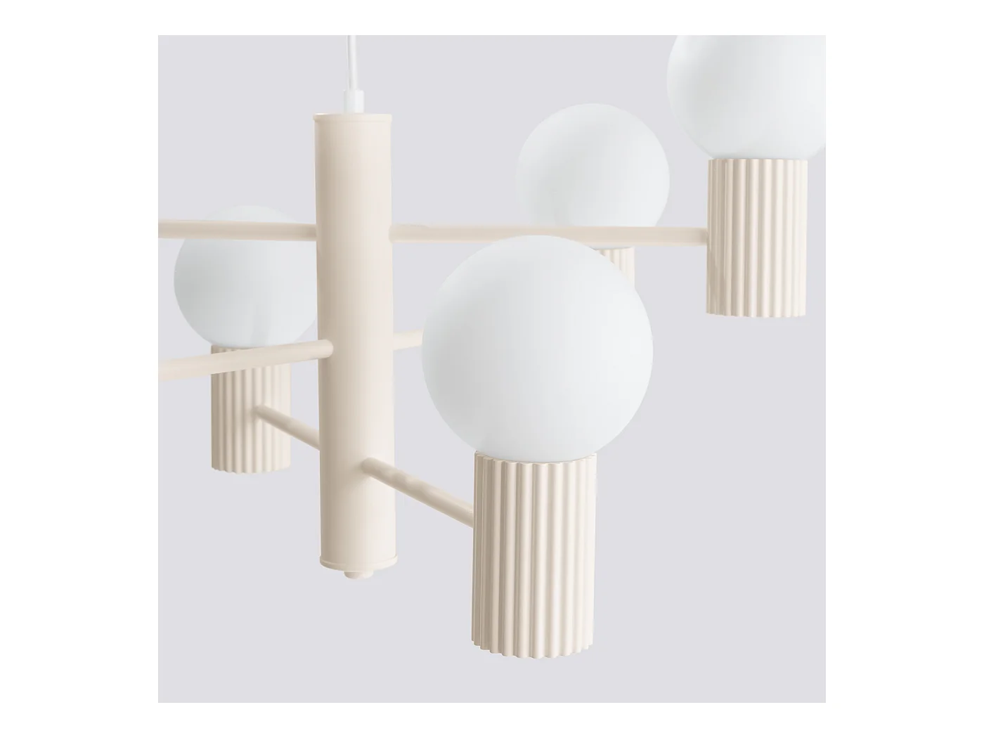 Lustre Halo Moderne En Aluminium - 6 Sources Lumineuses - L.64 X H.230 Cm - Beige