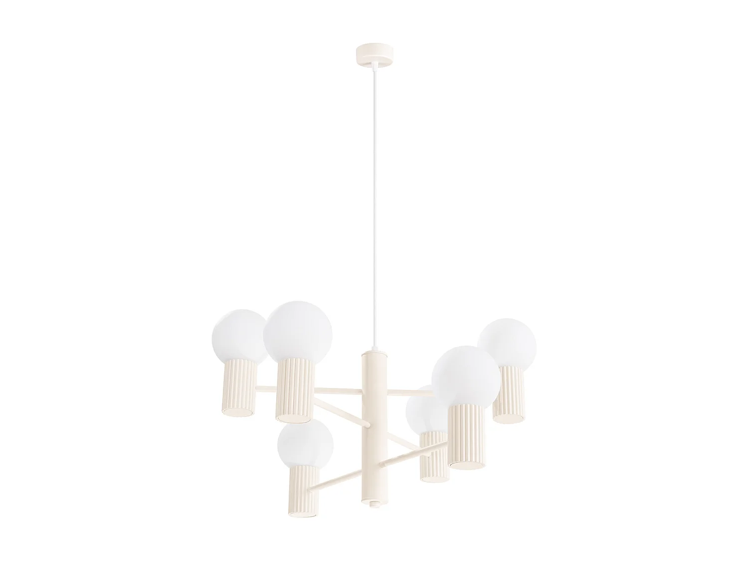 Lustre Halo Moderne En Aluminium - 6 Sources Lumineuses - L.64 X H.230 Cm - Beige
