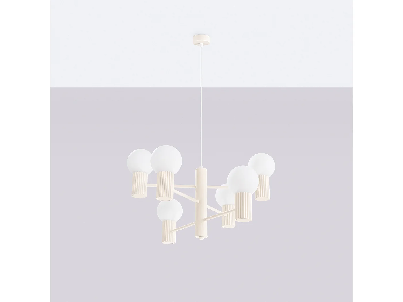 Lustre Halo Moderne En Aluminium - 6 Sources Lumineuses - L.64 X H.230 Cm - Beige