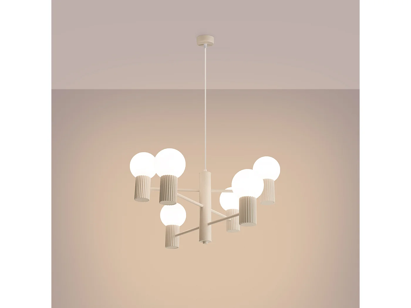 Lustre Halo Moderne En Aluminium - 6 Sources Lumineuses - L.64 X H.230 Cm - Beige