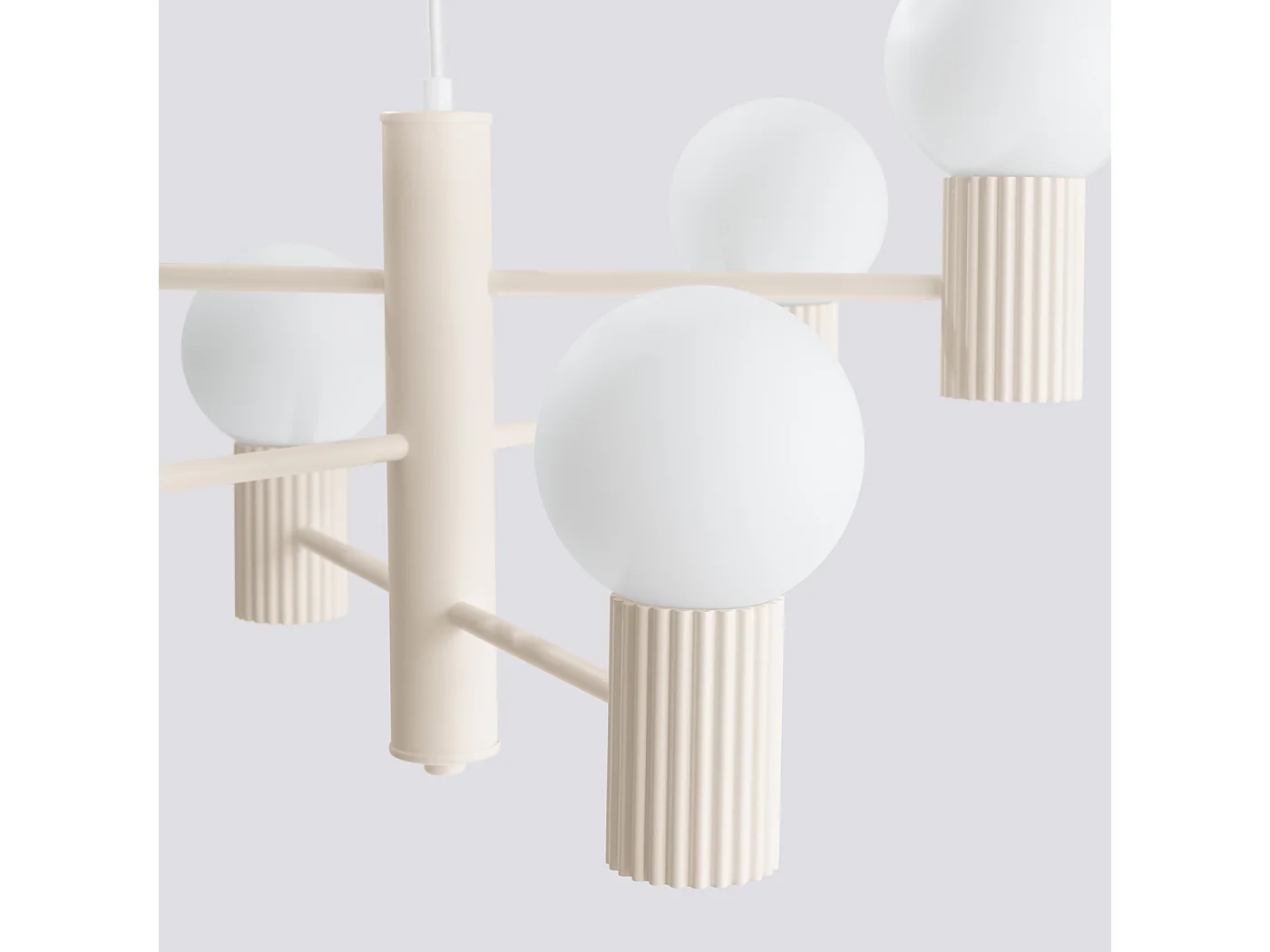 Lustre Halo Moderne En Aluminium - 6 Sources Lumineuses - L.64 X H.230 Cm - Beige