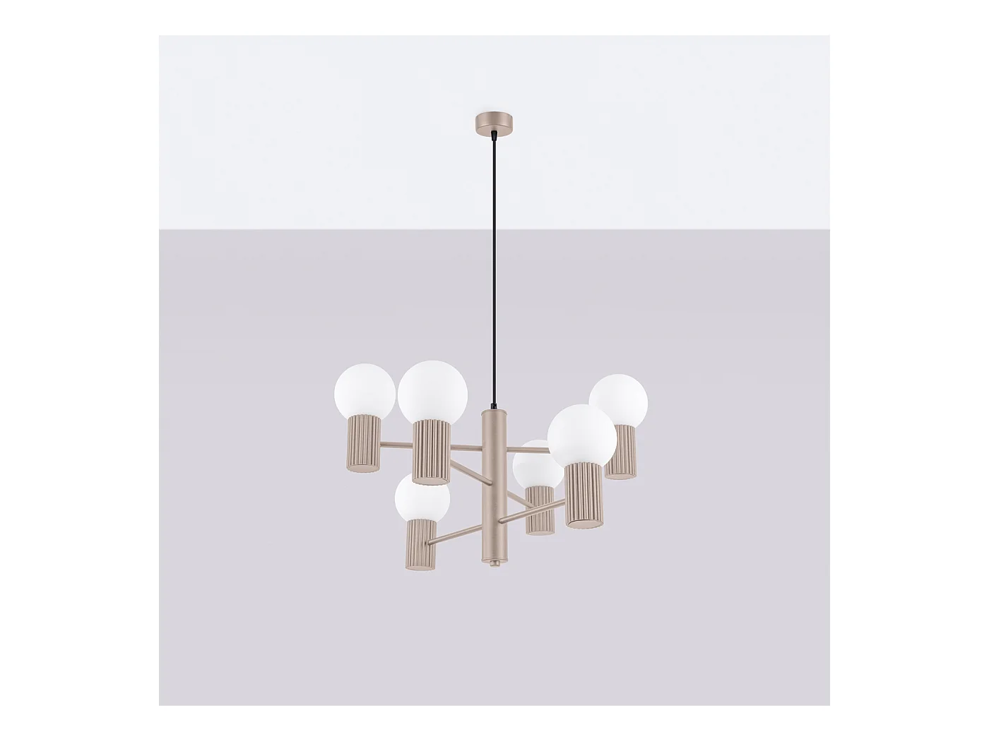 Lustre Halo Moderne En Aluminium - 6 Sources Lumineuses - L.64 X H.230 Cm - Taupe