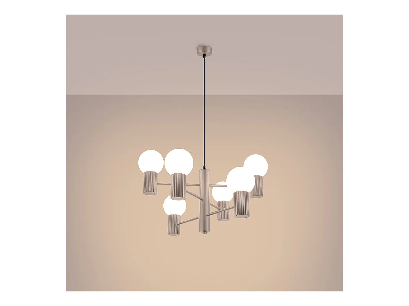 Lustre Halo Moderne En Aluminium - 6 Sources Lumineuses - L.64 X H.230 Cm - Taupe