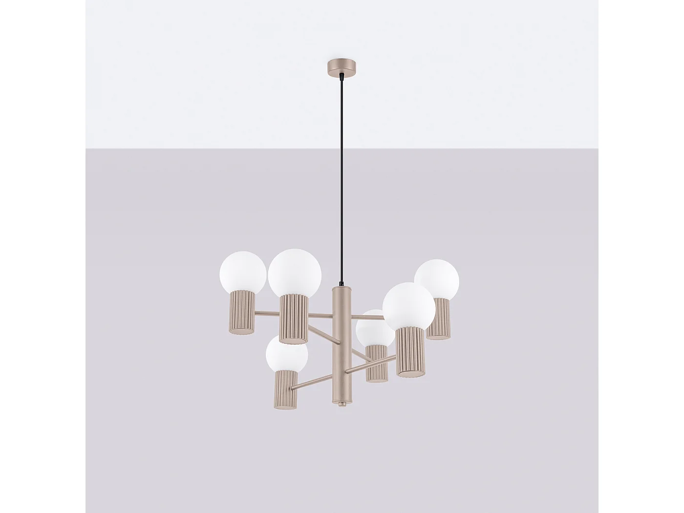 Lustre Halo Moderno, Alumínio - 6 Lichtbronnen - L.64 X H.230 Cm - Cinza-Claro