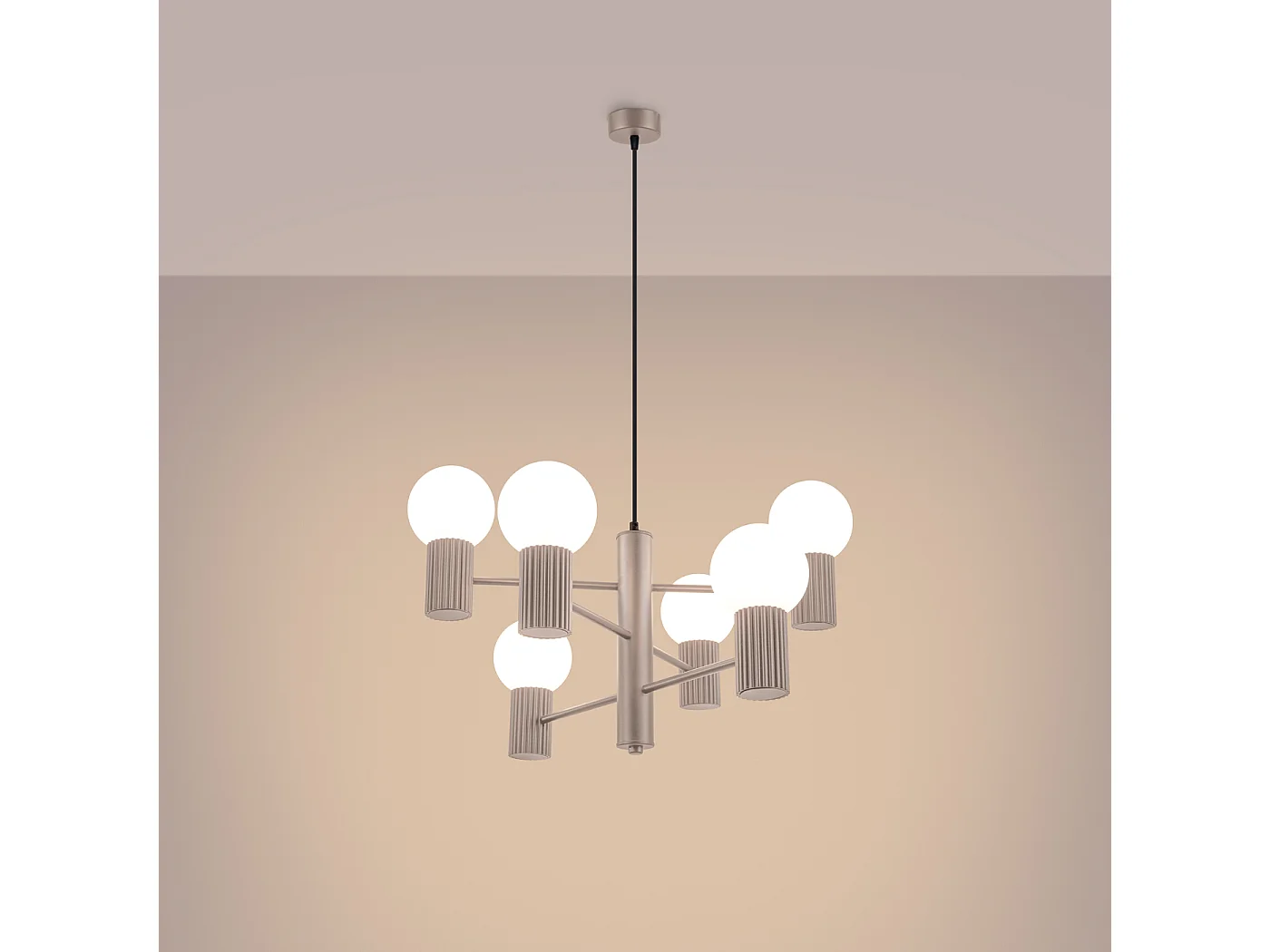 Lustre Halo Moderno, Alumínio - 6 Lichtbronnen - L.64 X H.230 Cm - Cinza-Claro