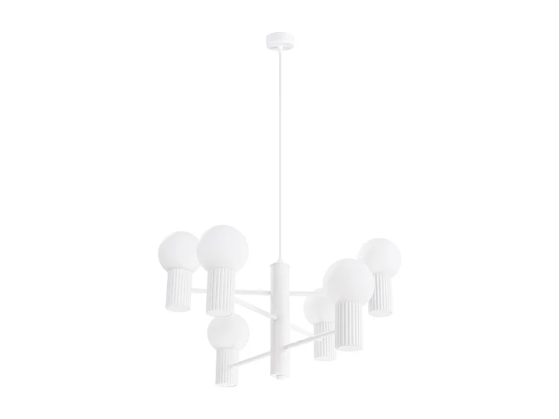 Żyrandol Nowoczesny Halo, Aluminium - 6 Źródło - L.64 X H.230 Cm - Biały