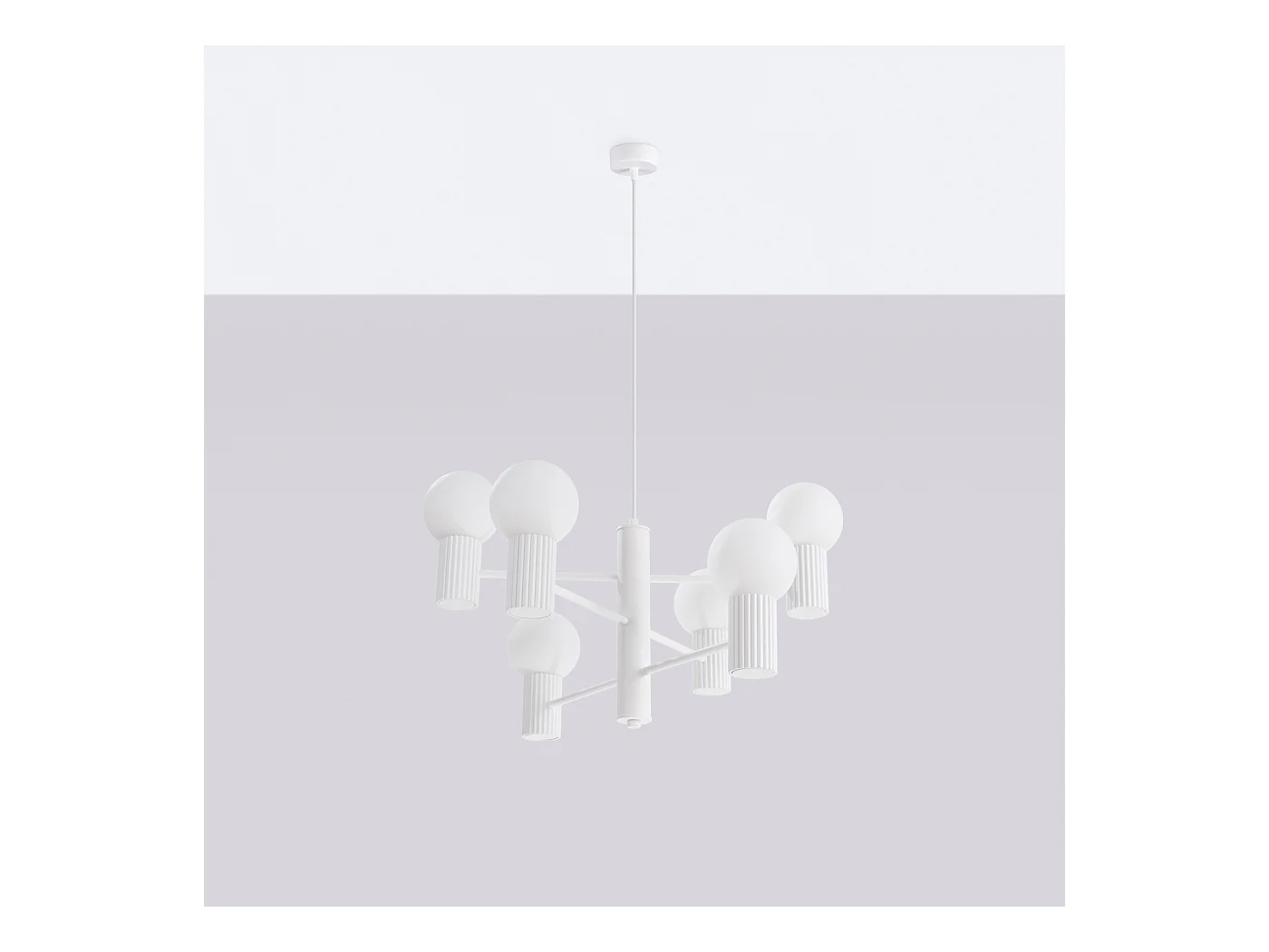 Lustre Halo Moderne En Aluminium - 6 Sources Lumineuses - L.64 X H.230 Cm - Blanc