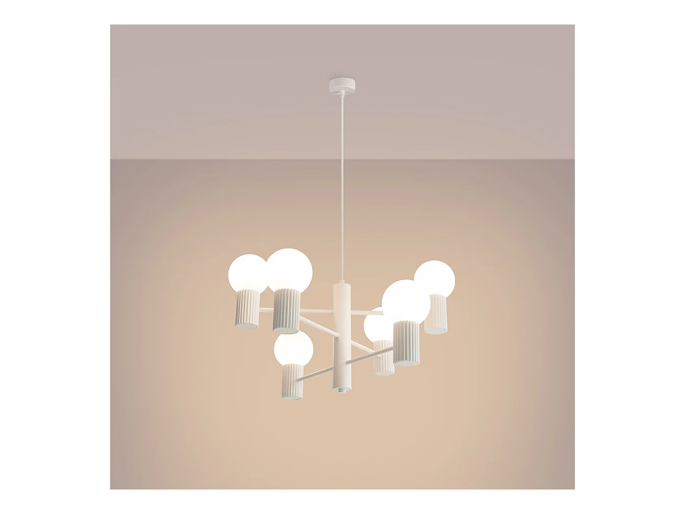 Lustre Halo Moderne En Aluminium - 6 Sources Lumineuses - L.64 X H.230 Cm - Blanc