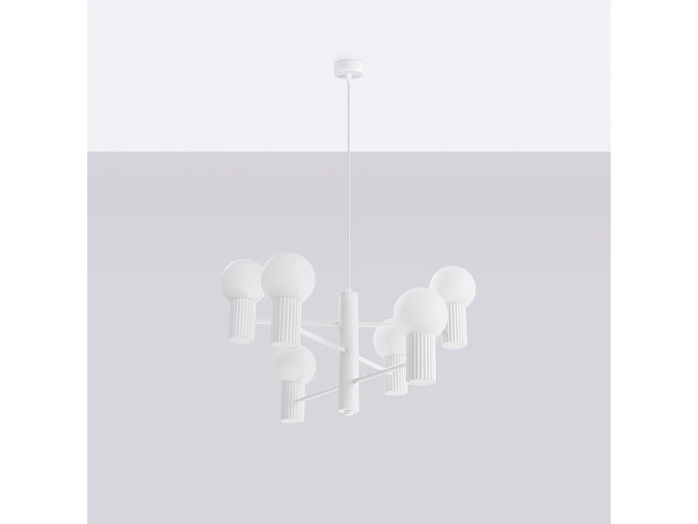 Lustre Halo Moderne En Aluminium - 6 Sources Lumineuses - L.64 X H.230 Cm - Blanc