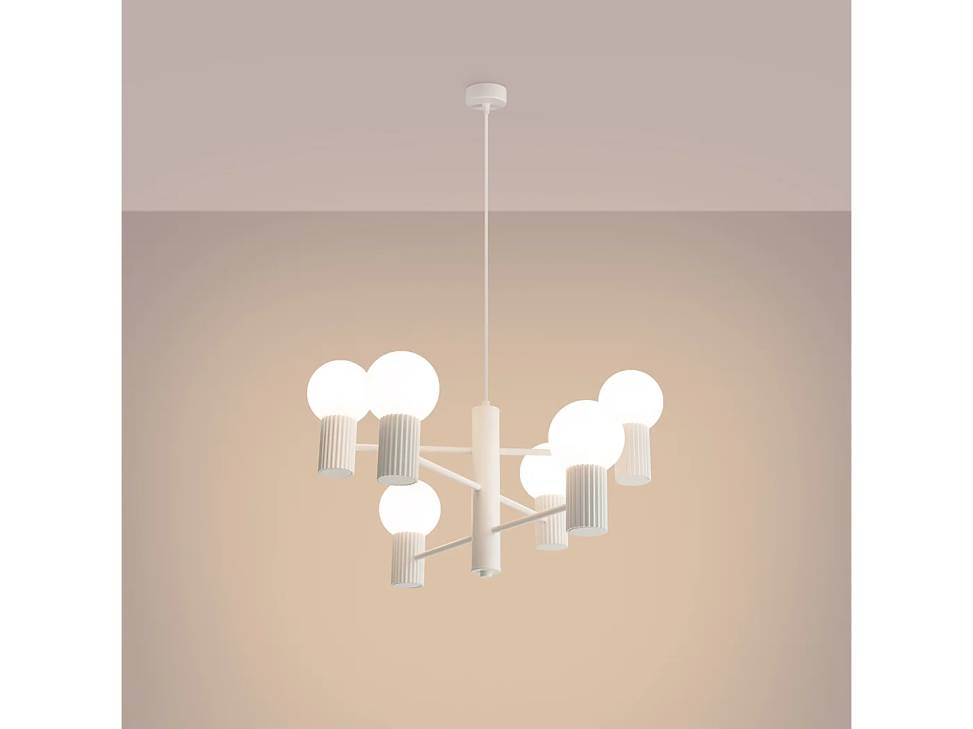 Lustre Halo Moderne En Aluminium - 6 Sources Lumineuses - L.64 X H.230 Cm - Blanc