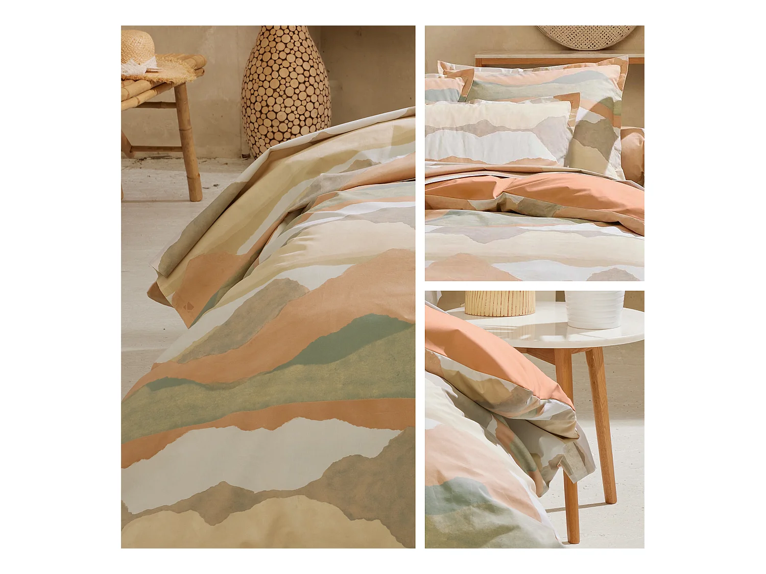 Drap plat 180x290 cm percale de coton LAND CRAIE multicolore