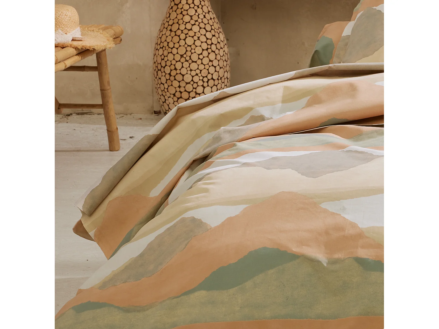 Drap plat 180x290 cm percale de coton LAND CRAIE multicolore