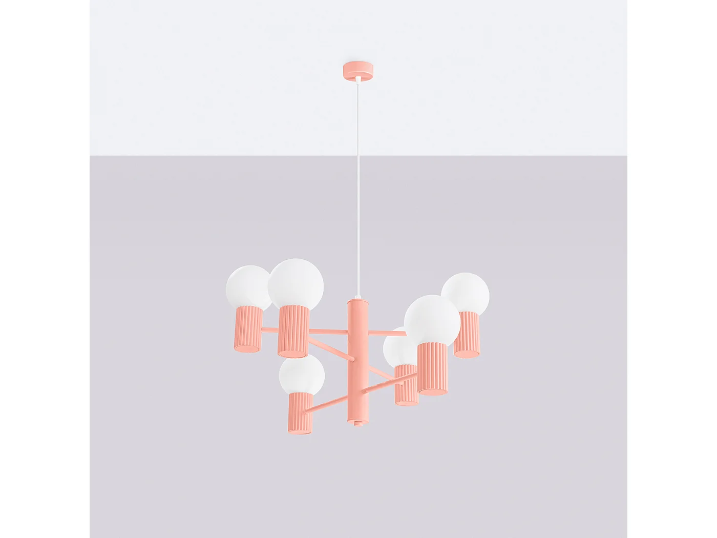 Lustre Halo Moderne En Aluminium - 6 Sources Lumineuses - L.64 X H.230 Cm - Pêche