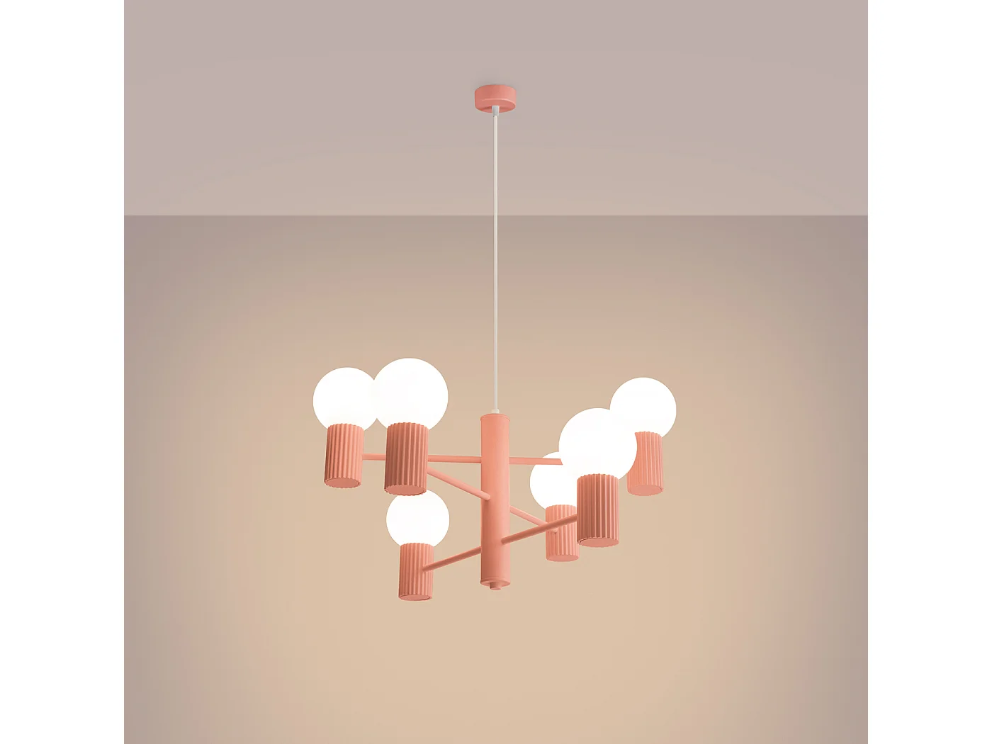 Lustre Halo Moderne En Aluminium - 6 Sources Lumineuses - L.64 X H.230 Cm - Pêche