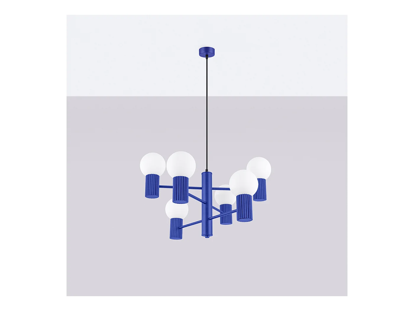 Lustre Halo Moderne En Aluminium - 6 Sources Lumineuses - L.64 X H.230 Cm - Outremer