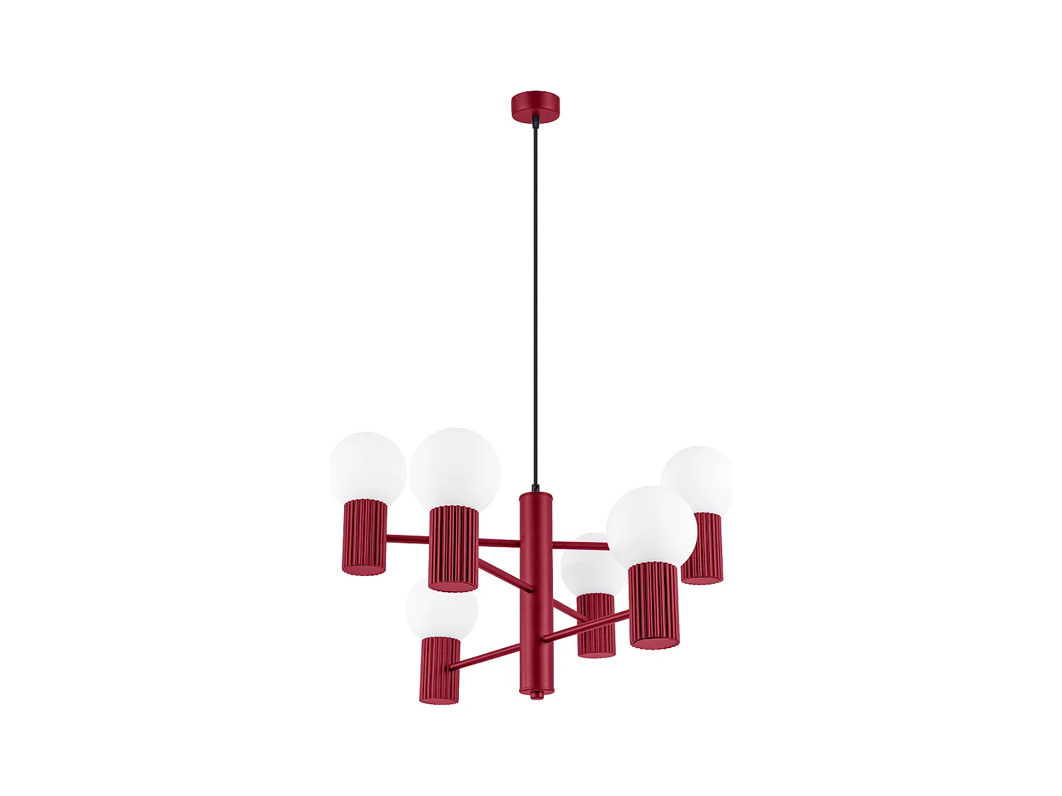 Lustre Halo Moderne En Aluminium - 6 Sources Lumineuses - L.64 X H.230 Cm - Bourgogne